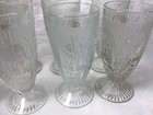 Vtg Herringbone And Iris Clear Footed Glasses Embossed Iris Flower