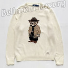 Polo Ralph Lauren Cowboy Polo Bear Ivory Crewneck Knit Sweater Women   s S Nwt