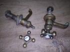 Pair Antique Brass Faucet Fixture W porcelain Cold Hot Handles Plumbing Vintage