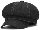 Women Denim Beret Hat Washed Newsboy Caps French Cap Black