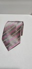 New Luciano Gatti Men s Platinum Silk Tie Champaign W Pink Stripes Made In Italy