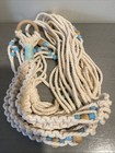 1970s Double Sided Blue Ceramic Owl Figural Beads On Long Macrame 34   