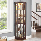 New Corner Glass Cabinet Lighted Curio Cabinet Corner Display Case Dark Cherry