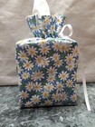 Daisies Flowers On Blue Cotton Fabric Square Tissue Box Cover   Handmade