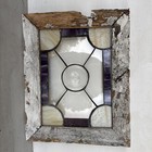 Antique Stained Glass Window Sun Catcher Rustic Wood Frame 18 5x14 5 Art Deco