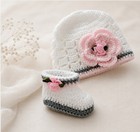 Handmade Crochet Baby Set  Hat Beanie Booties Gift  Hand Knitted Set Baby Shower