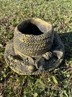 Solid Concrete Straw Hat Planter Black gold 3d Sunflower Floral Decor 9 5 In