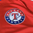 Majestic Texas Rangers Baseball Jersey Mens Large Red Button Up Short Sleeve Mlb