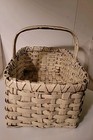 Antique Lg Rustic Painted Gathering Basket Rectangle Oak Splint Sturdy Handle 