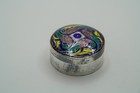 Vintage Silver Enamel Pill Case Box 3cm Jb32