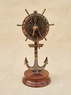 Vintage Nautical Ship Wheel Clock With Telegraph   Weather Station Desk Decor