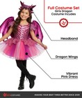 Morph Girls Dragon Costume Kids Pink Dragon Dress   Wings Halloween 3 - 12 Yrs