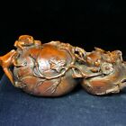 Old Vintage Collectible Boxwood Emboss Frogs   Gourd Japanese Netsuke Statue