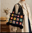 Handmade Crochet Tote Bag For Women     Colorful Granny Square Knit Shoulder Bag