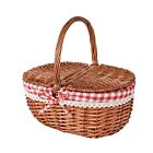 Woven Wicker Picnic Basket With Double Lids And Handle With Washable Lining