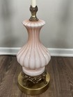Vintage Mid Century Ribbed Pink Murano  Italy Glass Table Lamp Brass Gold Base