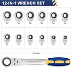 12 In 1 Interchangeable Heads Ratcheting Combination Wrench Set 819mm Metric Fle