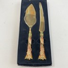 Bombay 2-piece Goldtone Cake Serving Set Floral Enamel Rhinestones Wedding
