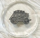 Vintage 3 5    Wells Fargo Bank Pewter Stagecoach In Glass Paperweight Figure