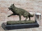 Bronze German Shepherd Statue     Guard Dog Sculpture Decor - Signed Art