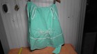 Vintage Turqoise Cotton Button Full Bib  Embroidered Apron Inset Cutwork