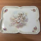 Antique European Porcelain Dresser Vanity Set Tray Covered Jar Cherubs Floral