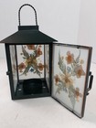 Metal Hanging Lantern Tea Light Holder Freestanding 8x4x4  Floral Dark Green 524
