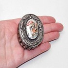 Vintage Oval Enamel Silver Tone Trinket Snuff Box With Hand Painted Asian Design