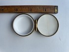 Vintage Brass Pill Box Faux Pearl Enamel Lined Trinket Vanity Case