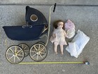 Antique 1920 s Victorian Baby Doll Pram Stroller Metal  wicker Wood Seibert Eih