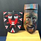 2-small Wooden Carved Style Tiki Masks Wall Decor Cultural Tribal Art Decor