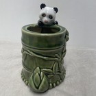 Vintage Panda Climbing Bamboo Ceramic Planter B43 Flower Pot Mid-century Green  