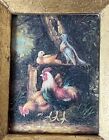 Vintage Set Of 2 Still Life Oil Paintings Framed Roosters  Chicken  Birds   