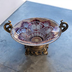 Art Nouveau Bronze   Crystal Centerpiece Bowl Red Bronze Ornate Rare