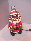 Rare 2 Piece Vintage Christmas Santa Claus Tiffany Style Stain Glass Accent Lamp