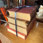 Burgandy Red Antique Vintage Book Stack Decor Bundle Set Of 4 Books Distressed 