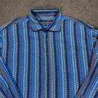 Bugatchi Uomo Shirt Mens 2xl Xxl Blue Striped Geometric Loud Button Up Going Out