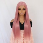 Pink Hair Synthetic Lace Front Wigs Long Straight Heat Safe Women Party Natural
