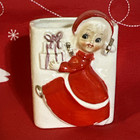 Vintage Christmas Girl Planter Candy Cane Holder Japan Ceramic Mcm 1950s