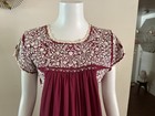 1970s Burgundy Cotton Oaxacan Mexican Huipil Dress Embroidered Floral Vintage
