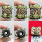Rare Antique Venetian Millefiori Glass Trade Bead Green Raised Dot Mosaic Roman