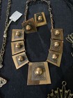 Lot Of Chunky Mexican Modernist Brass  Copper Jewelry  Jade   Agate Stone- Nice