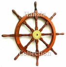Vintage Brass Brown Wooden Ship Steering Wheel Wall Boat Nautical Decor 36  Gift