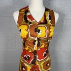 Vintage 60-70   s Abstract Floral Handmade Orange Brown Maxi Dress Women Size M