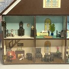 Signed 1979 Vintage Handmade Wooden Folk Art Dollhouse W  Furnished Miniatures