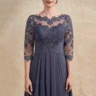 Chiffon Mother Of The Bride Dresses Half Sleeve Appliques Pleated Party Gowns