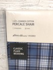 New Eddie Bauer One King Pillow Sham Blue Classic Plaid 100  Cotton Percale