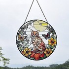 Orange Cat And Butterfly Stained Glass Suncatcher For Window Hanging Decor
