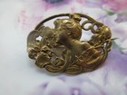 Antique French Art Nouveau Lady Flowers Pin In Gold Fill Signed Fix