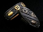 Japan Antique Edo Era Crane Wisteria Mino School Fuchi Kashira Shakudo Box Sword